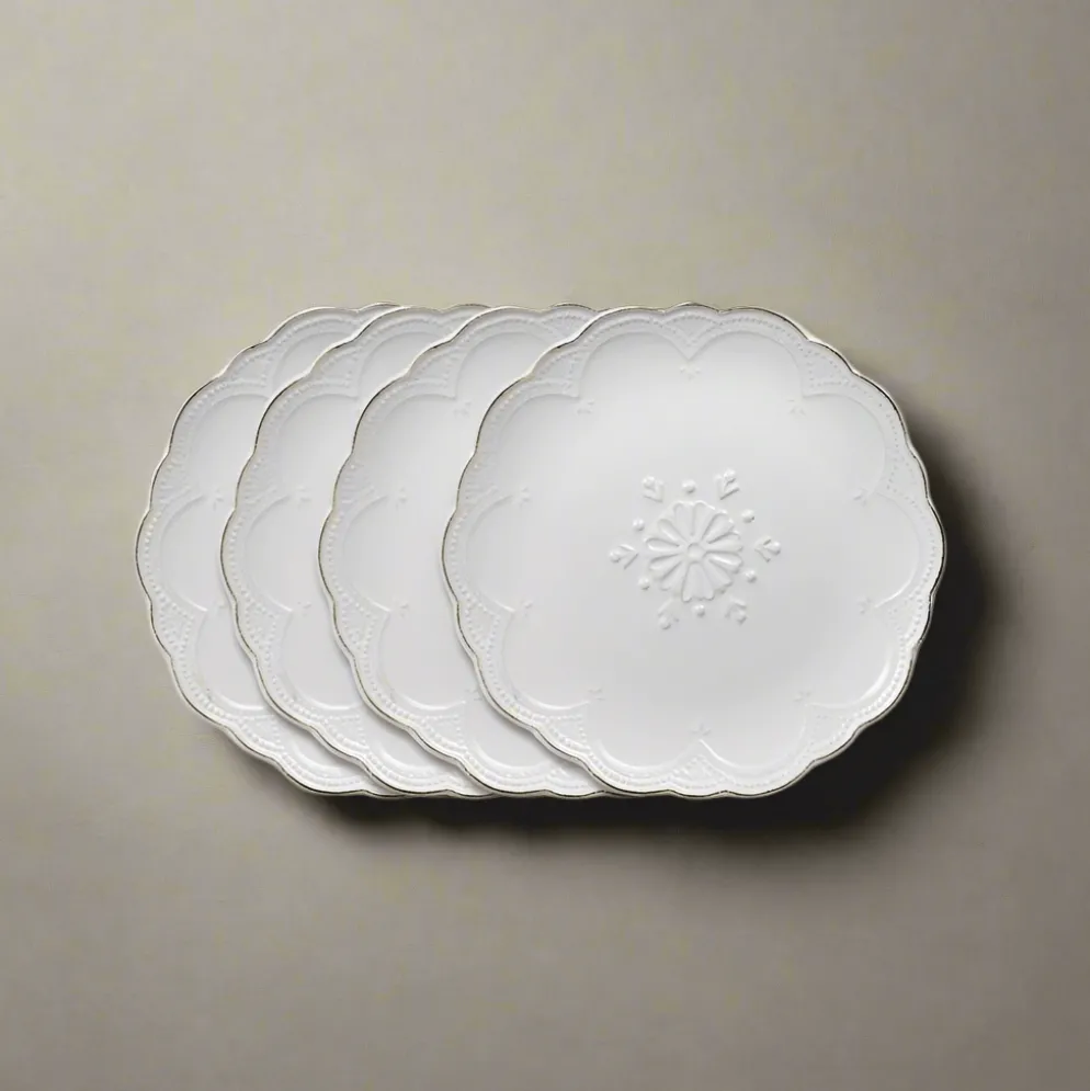 French Lace Set of 4 White Salad Plates