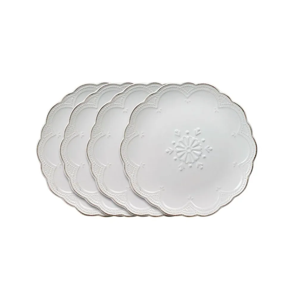 French Lace Set of 4 White Salad Plates