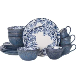 Gabriela Blue 16 Piece Dinnerware Set, Service for 4