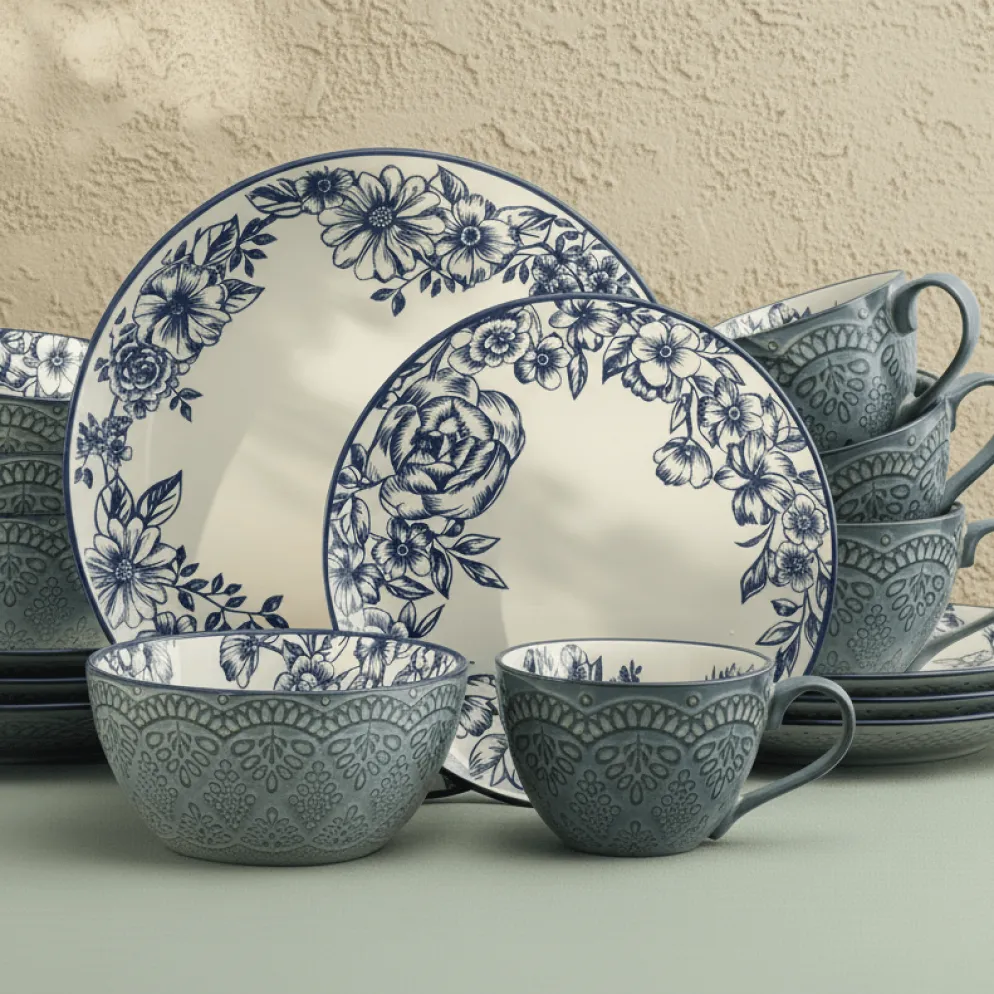 Gabriela Blue 16 Piece Dinnerware Set, Service for 4