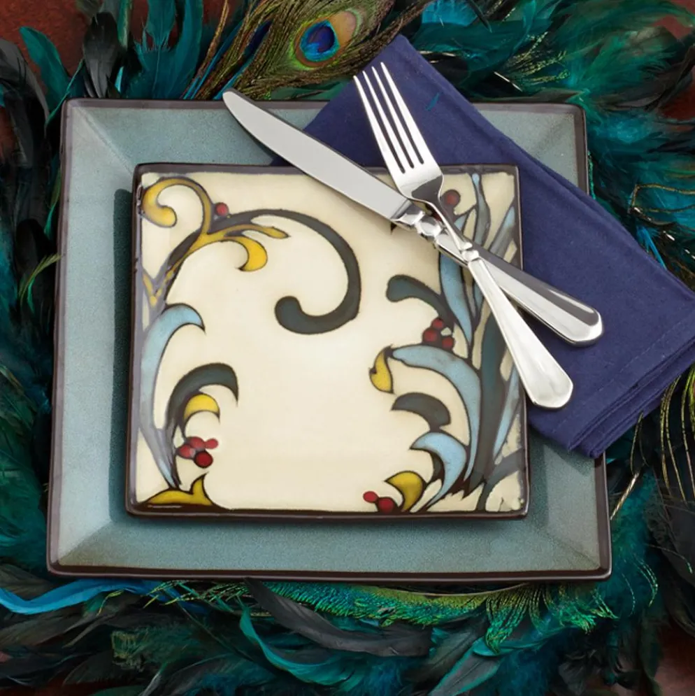 Gourmet Basics Belmont Set of 4 Blue Square Dinner Plates