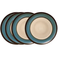 Gourmet Basics Belmont Set of 4 Blue Round Dinner Plates