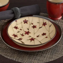 Gourmet Basics Belmont Set of 4 Red Round Dinner Plates