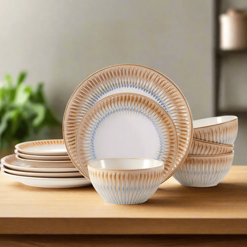 Hensley Taupe 12 Piece Dinnerware Set, Service for 4
