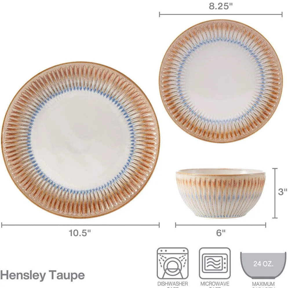 Hensley Taupe 12 Piece Dinnerware Set, Service for 4