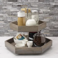 Hexagon 2 Tiered Mango Wood Serve Tray