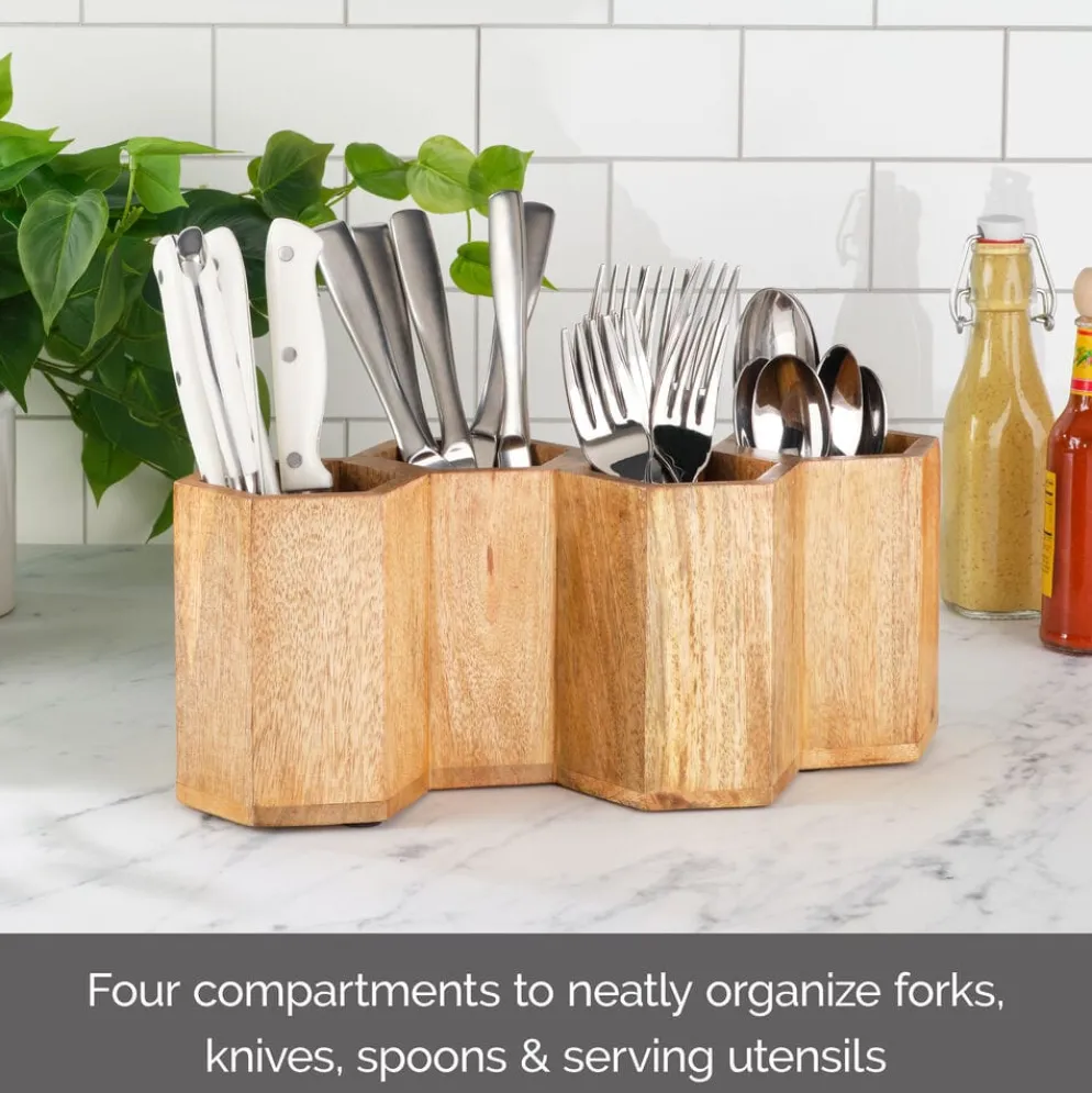 Hex Wood Flatware Storage Caddy