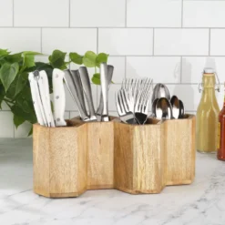 Hex Wood Flatware Storage Caddy