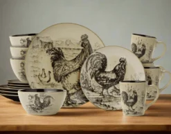Homespun Rooster 16 Piece Dinnerware Set, Service for 4