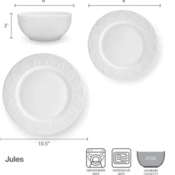 Jules 12 Piece Dinnerware Set, Service for 4
