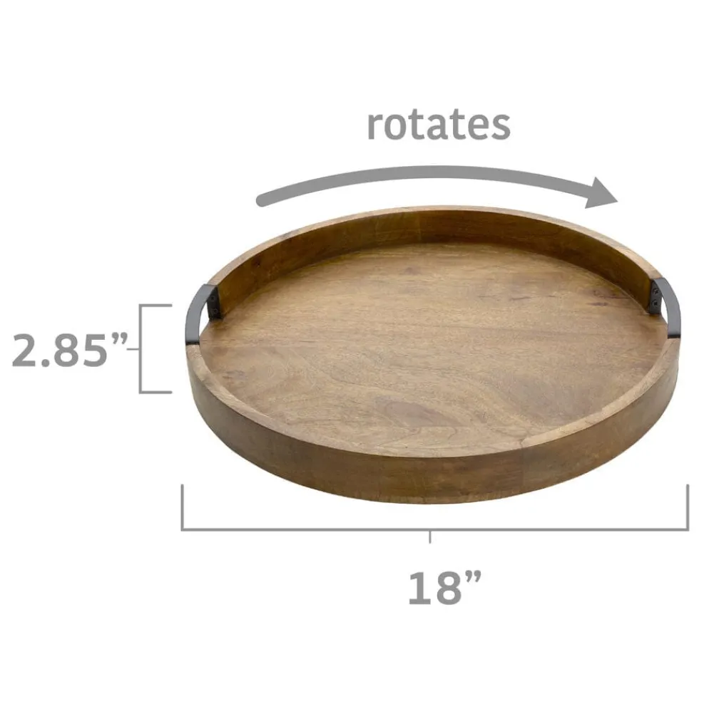 Lazy Susan Mango Wood Serve Tray, 18 Inch