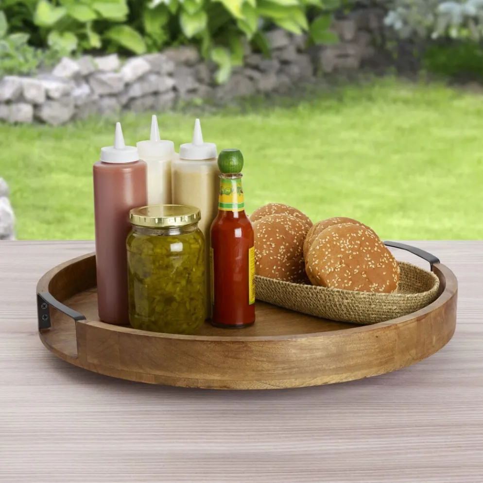 Lazy Susan Mango Wood Serve Tray, 18 Inch