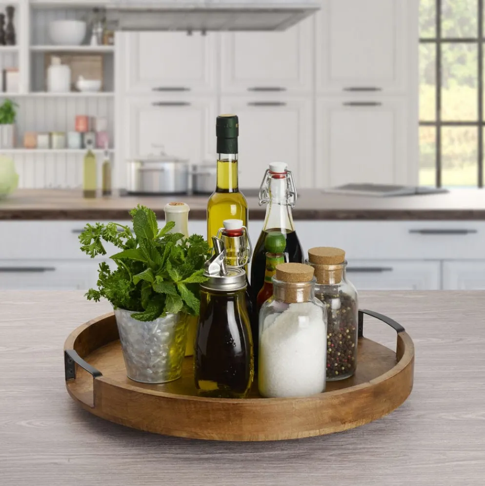 Lazy Susan Mango Wood Serve Tray, 18 Inch