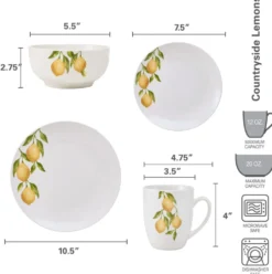 Lemons 16 Piece Dinnerware Set, Service for 4