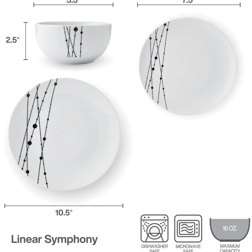 Linear Symphony 12 Piece Dinnerware Set, Service for 4