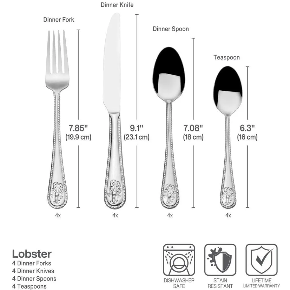 Lobster 16 Piece Flatware Set, Service for 4