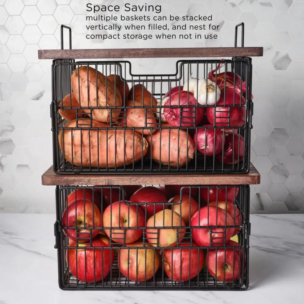 Madam Grid Stacking and Nesting Basket with Mango Wood Lid