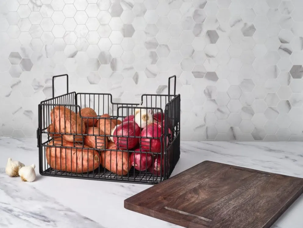 Madam Grid Stacking and Nesting Basket with Mango Wood Lid