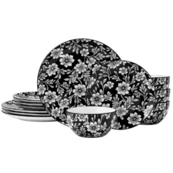 Midnight Blooms 12 Piece Dinnerware Set, Service for 4