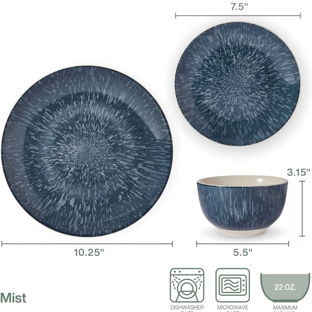 Mist 12 Piece Dinnerware Set, Service for 4
