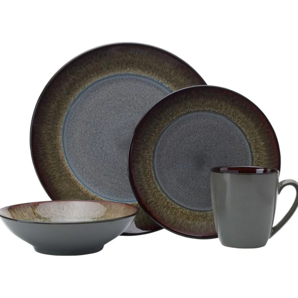 Monroe Gray 16 Piece Dinnerware Set, Service for 4