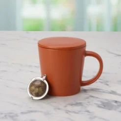 Orange Tea Mug with Infuser and Lid