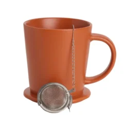 Orange Tea Mug with Infuser and Lid