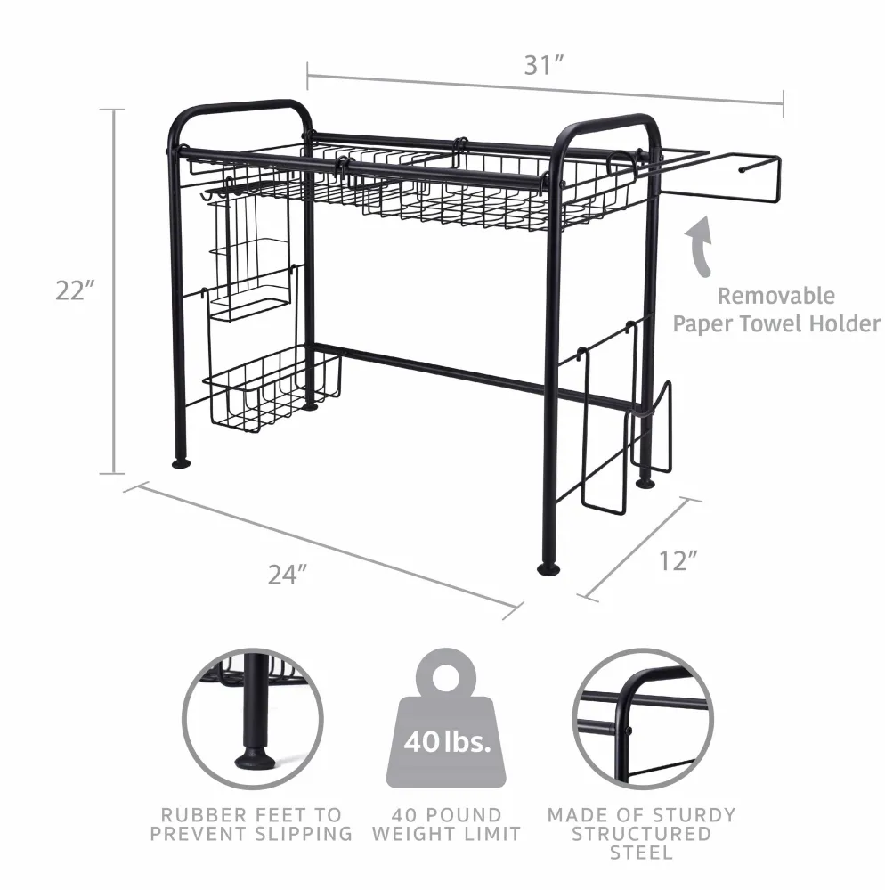 Over the Sink 2 Tier Organizer Dish Drying Rack, 31 Inch