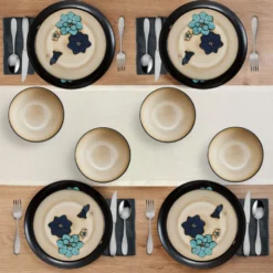 Painted Butterfly Blue 12 Piece Dinnerware Set, Service for 4