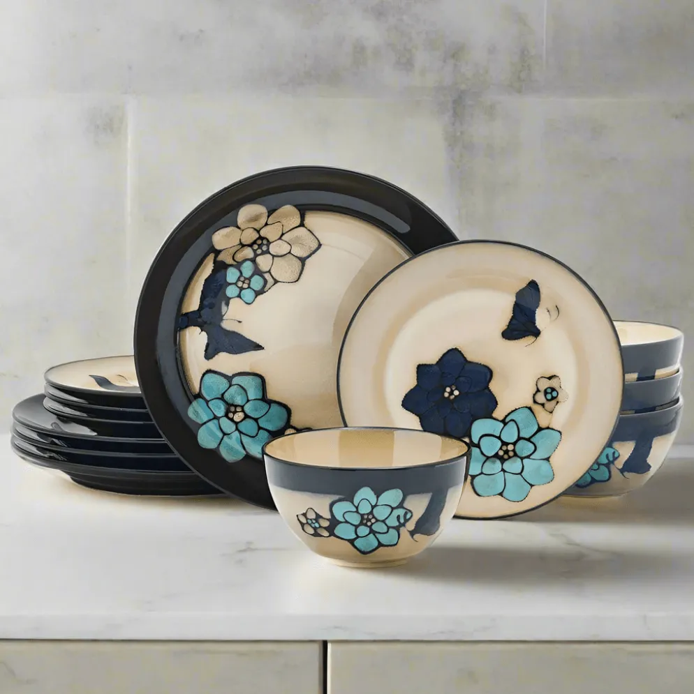 Painted Butterfly Blue 12 Piece Dinnerware Set, Service for 4
