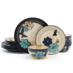 Painted Butterfly Blue 12 Piece Dinnerware Set, Service for 4