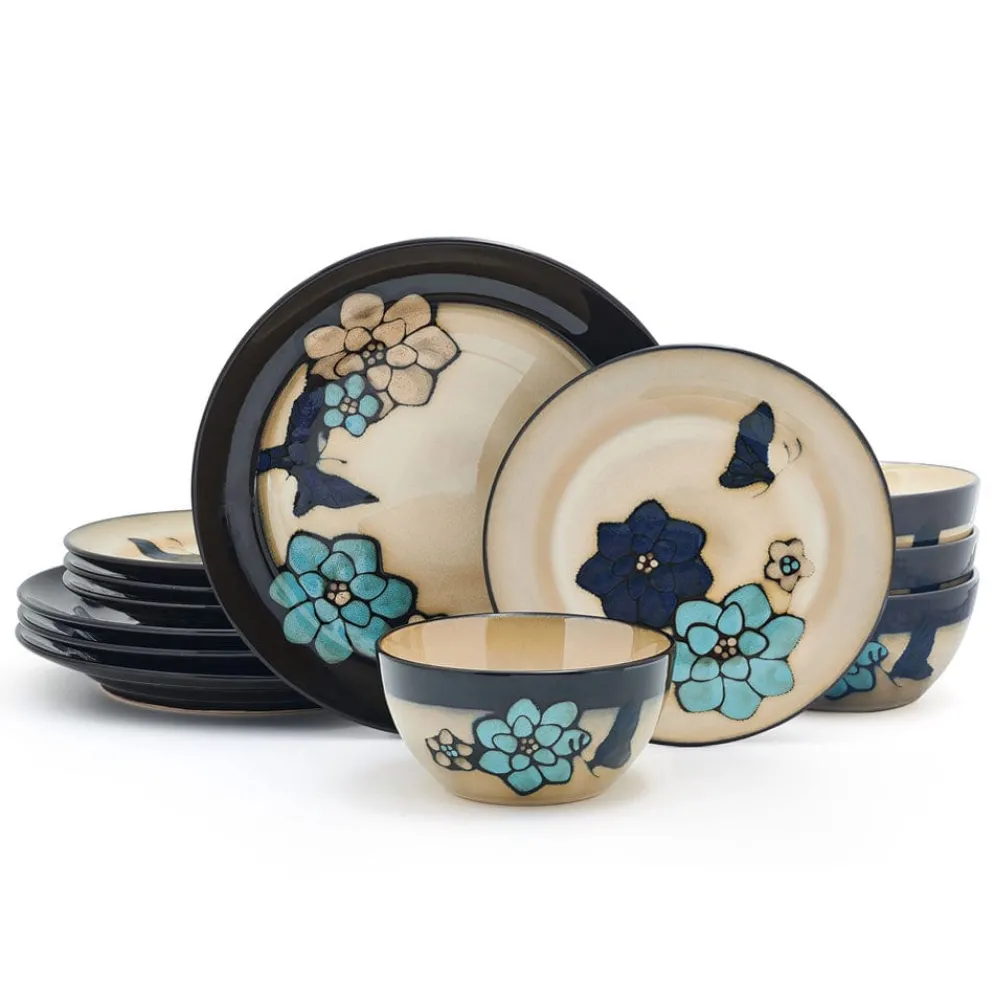 Painted Butterfly Blue 12 Piece Dinnerware Set, Service for 4