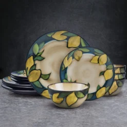 Painted Lemons 12 Piece Dinnerware Set, Service for 4