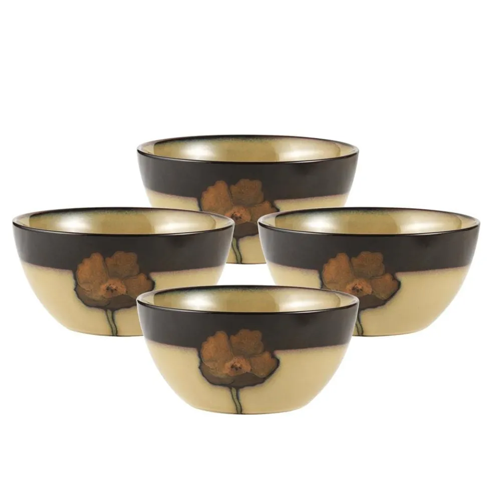 Painted Poppies Set of 4 Soup Cereal Bowls