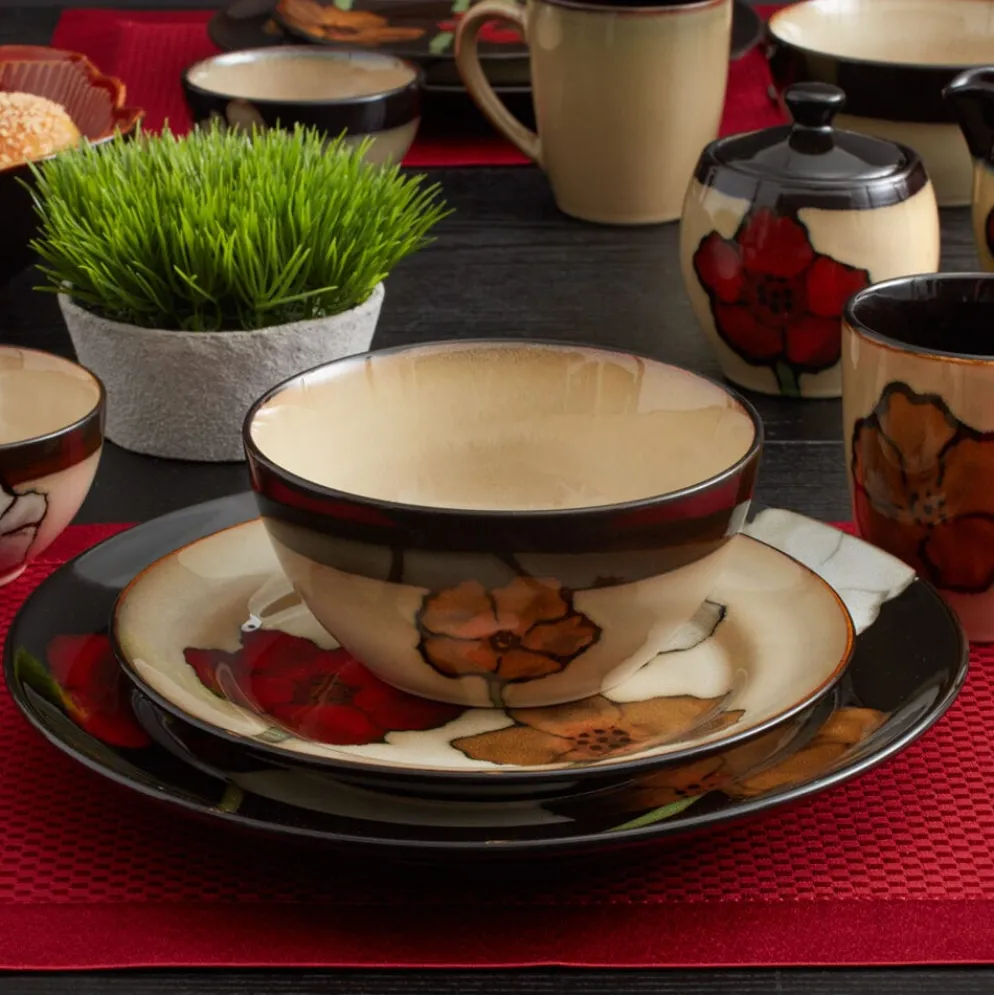 Painted Poppies Set of 4 Soup Cereal Bowls