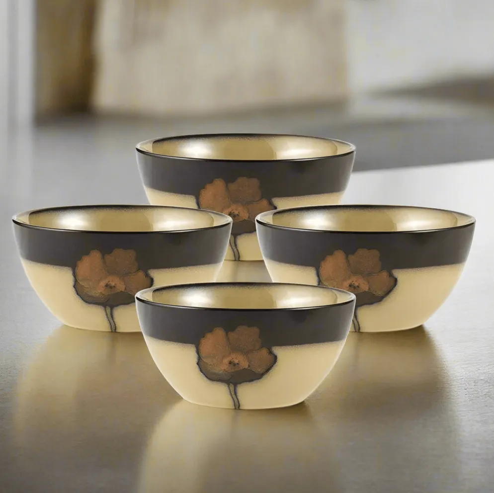 Painted Poppies Set of 4 Soup Cereal Bowls