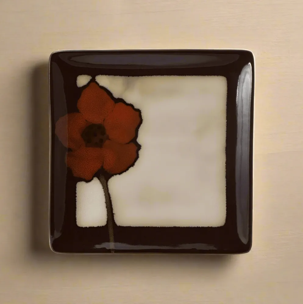 Painted Poppies Square Accent Plate