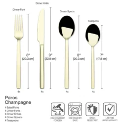 Paros Champagne Forged 16 Piece Flatware Set, Service for 4
