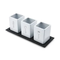 3 Piece Flatware Caddy with Wood Tray