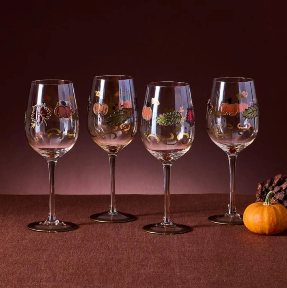 Plymouth Set of 4 Leaf Luster Wine Glasses