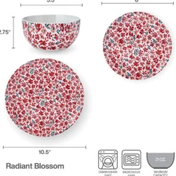 Radiant Blossom 12 Piece Dinnerware Set, Service for 4