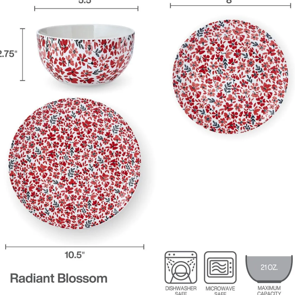 Radiant Blossom 12 Piece Dinnerware Set, Service for 4