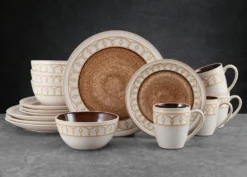 Remi Beige 16 Piece Dinnerware Set, Service for 4