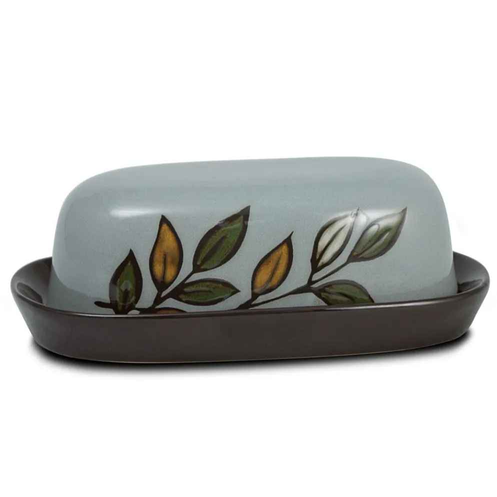 Rustic Leaves Covered Butter Dish