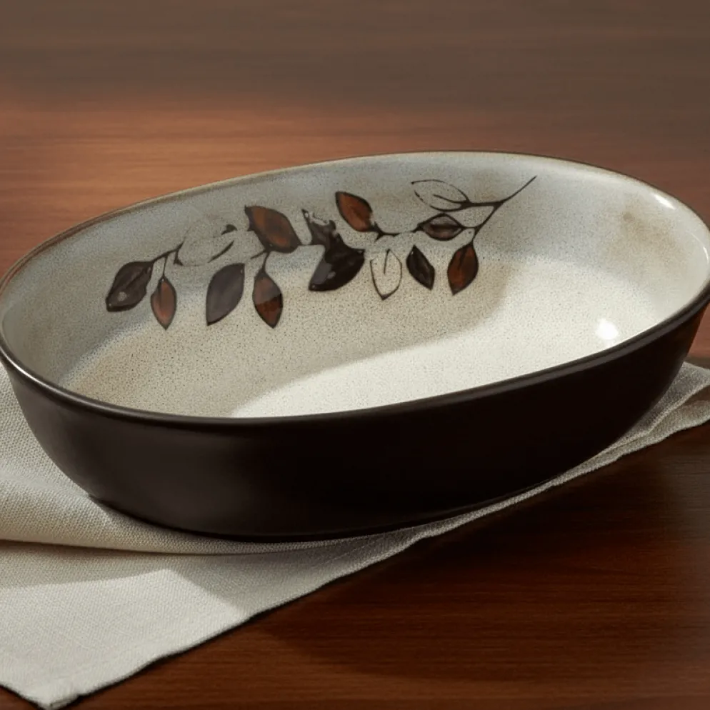 Rustic Leaves Oval Serve Bowl
