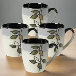 Rustic Leaves Set of 4 Mugs