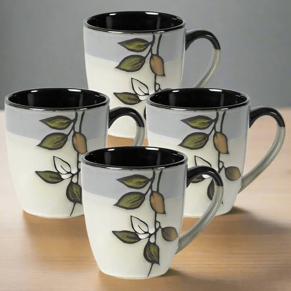 Rustic Leaves Set of 4 Mugs