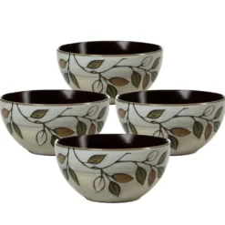 Rustic Leaves Set of 4 Soup Cereal Bowls