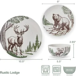 Rustic Lodge 12 Piece Dinnerware Set, Service for 4