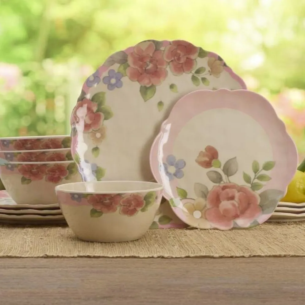 Tea Rose Outdoor Melamine Dinnerware Set